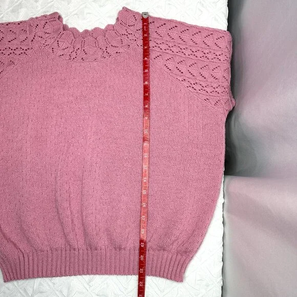 Vintage Haband! Short Sleeve Sweater Coquette Knit Details, Large **See photos** - Picture 3 of 6